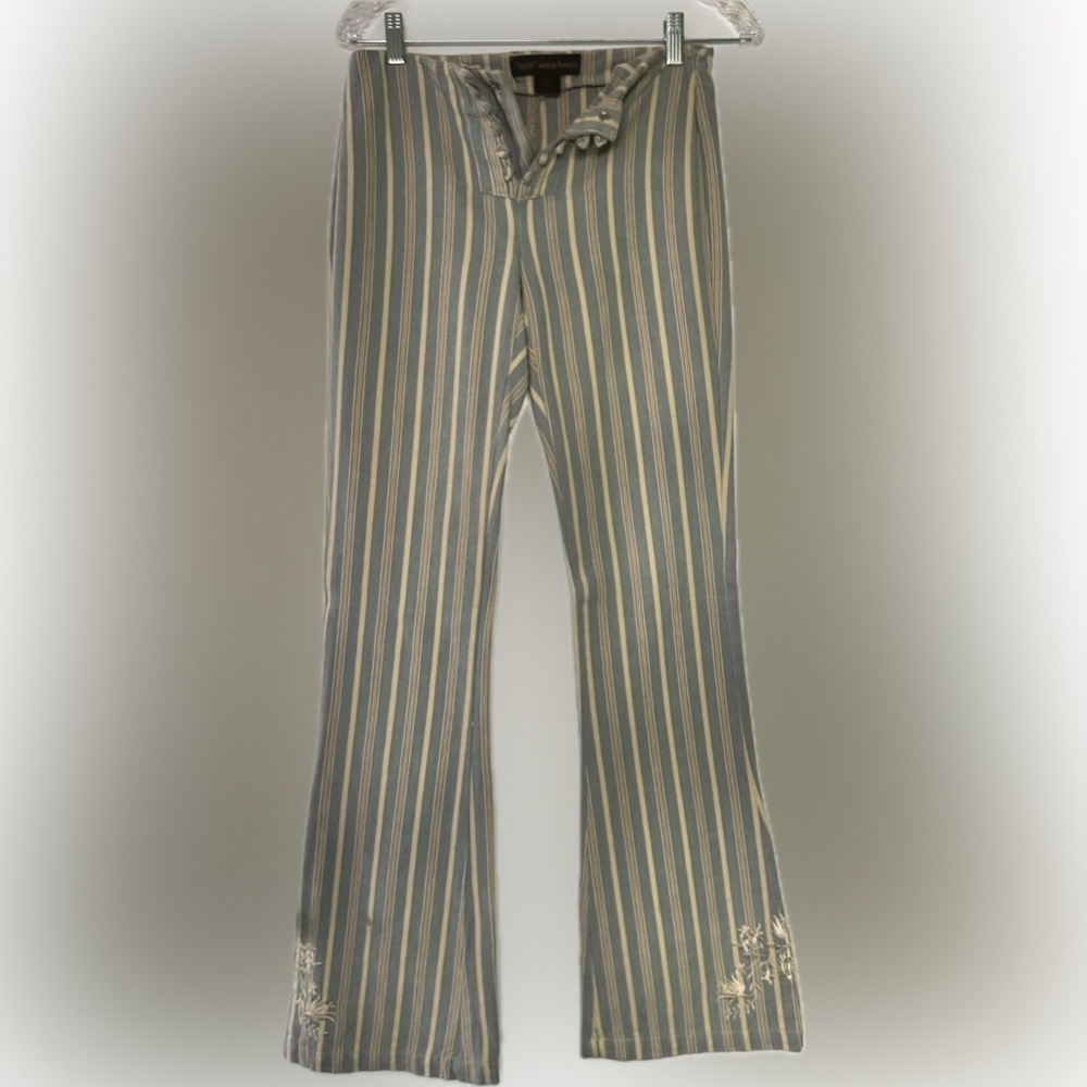 RARE Vintage Gold Hawk Stripe & Embroidery Beachy Pants women's sz 2
